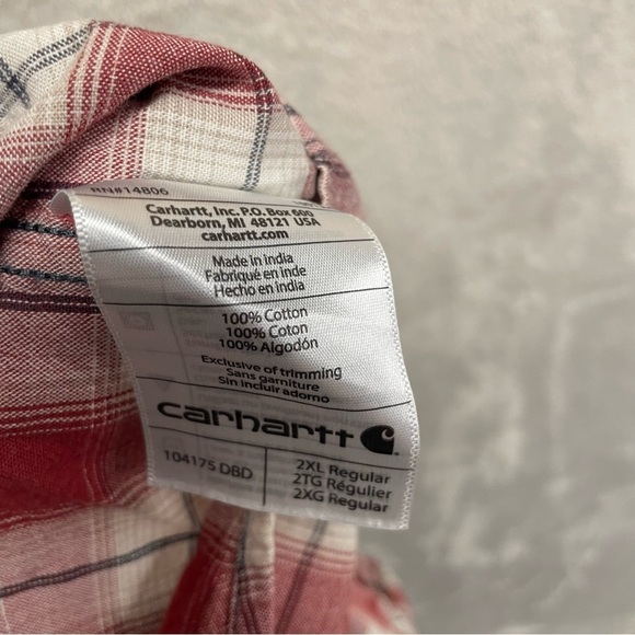 Carhartt men’s original fit red plaid shirt short sleeve button up 2XL cotton - Picture 8 of 9